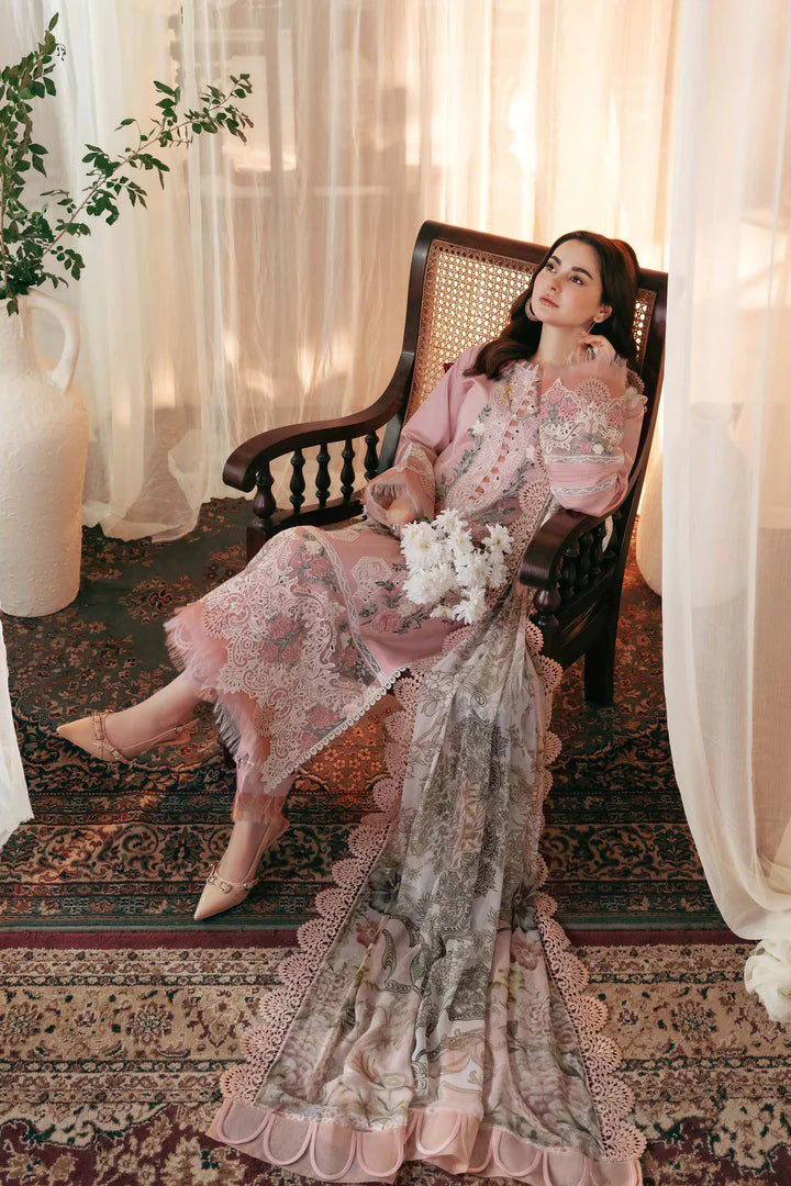 JADE-3PC DHANAK EMBROIDERED SHIRT WITH COUTRAI PRINTED SHAWL AND TROUSER V501W - Unstitched