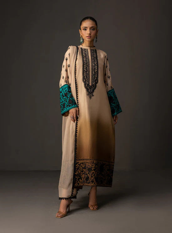 Zainab Chottani - 3 Piece Unstitched Embroidered and Printed SIlk Suit V229