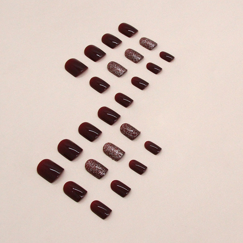 Glittery Maroon Squoval Press-on Nails