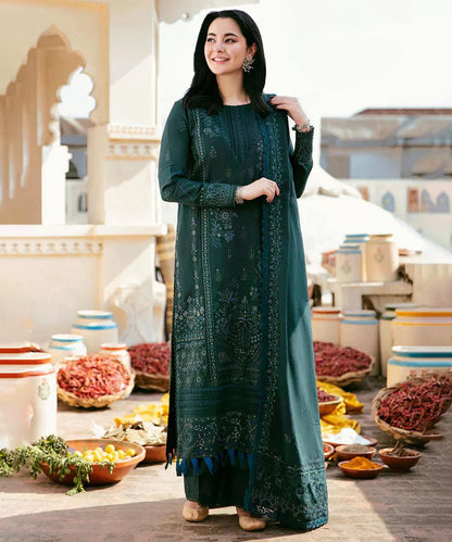 Dhanak-3PC Embroidered Shirt with Dhanak Sequins Embroidered Dupatta V250 - Unstitched