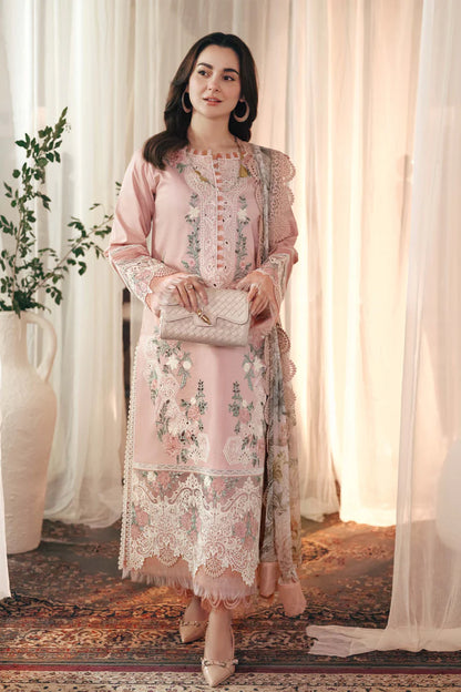 JADE-3PC DHANAK EMBROIDERED SHIRT WITH COUTRAI PRINTED SHAWL AND TROUSER V501W - Unstitched