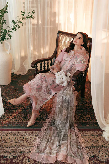 JADE-3PC DHANAK EMBROIDERED SHIRT WITH COUTRAI PRINTED SHAWL AND TROUSER V501W - Unstitched