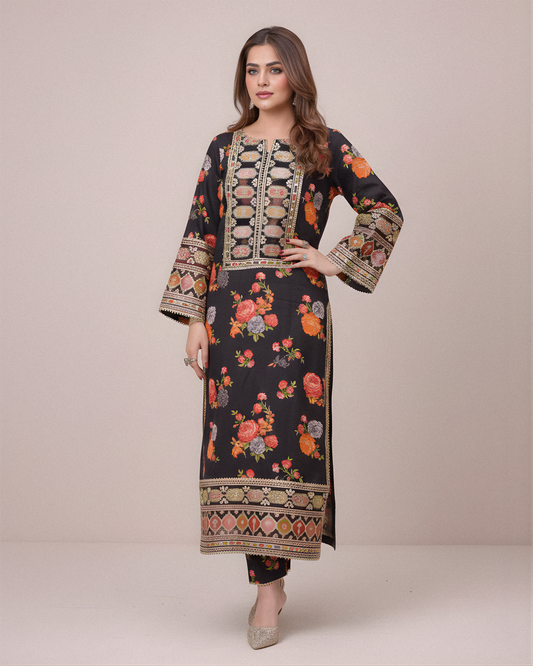 Aneelas Luxury Silk 3 Piece Unstitched Black V263