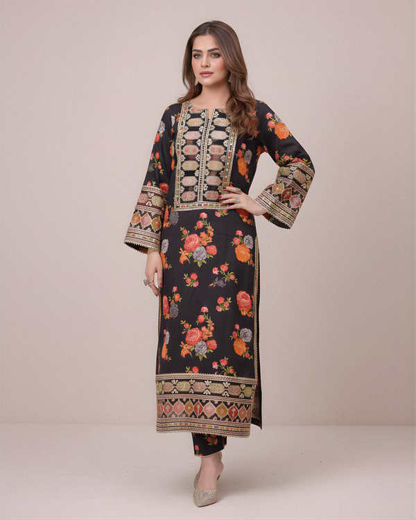 Aneelas Luxury Silk 3 Piece Unstitched Black V263