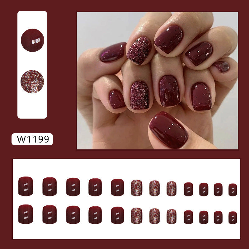 Glittery Maroon Squoval Press-on Nails