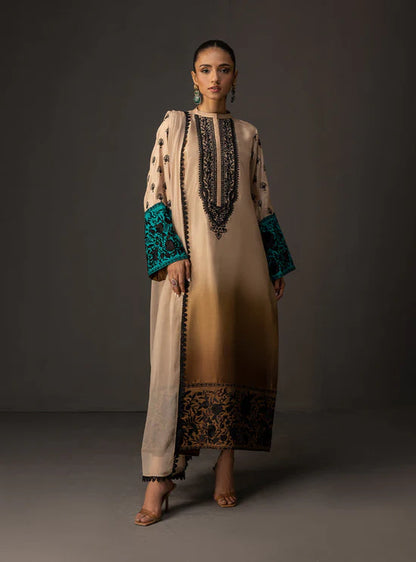 Zainab Chottani - 3 Piece Unstitched Embroidered and Printed SIlk Suit V229