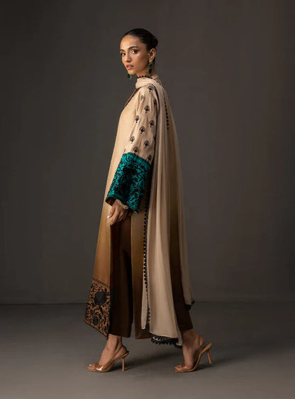 Zainab Chottani - 3 Piece Unstitched Embroidered and Printed SIlk Suit V229