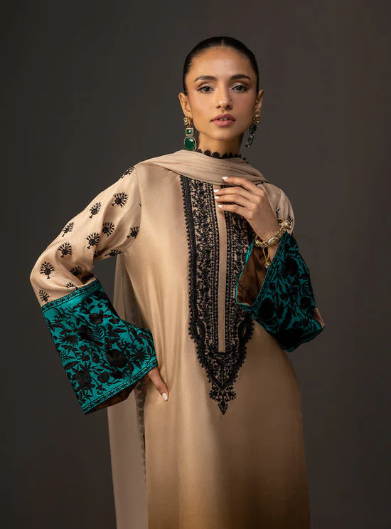 Zainab Chottani - 3 Piece Unstitched Embroidered and Printed SIlk Suit V229