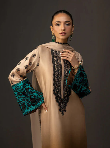Zainab Chottani - 3 Piece Unstitched Embroidered and Printed SIlk Suit V229
