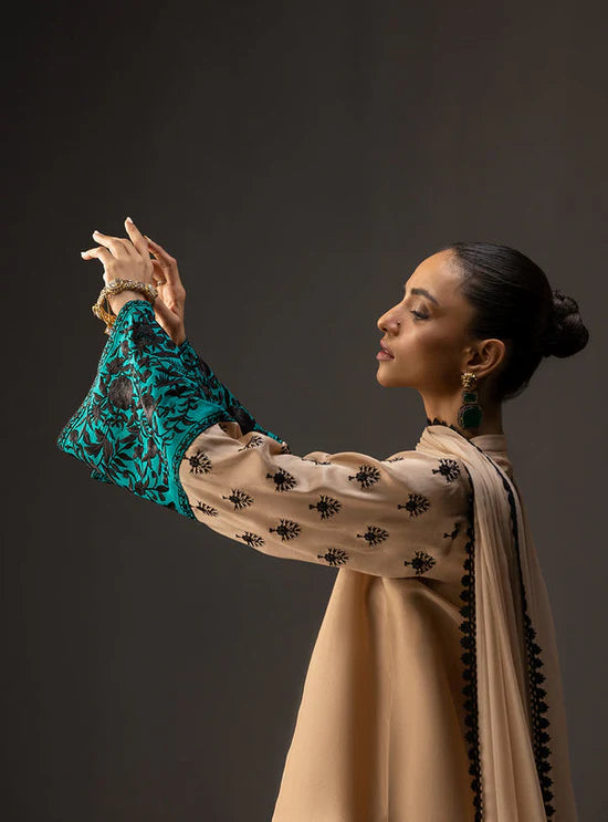 Zainab Chottani - 3 Piece Unstitched Embroidered and Printed SIlk Suit V229