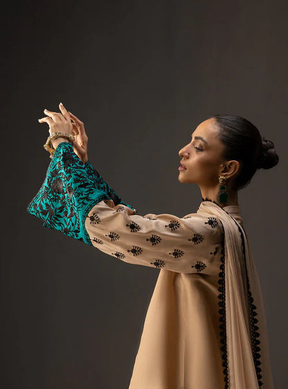 Zainab Chottani - 3 Piece Unstitched Embroidered and Printed SIlk Suit V229