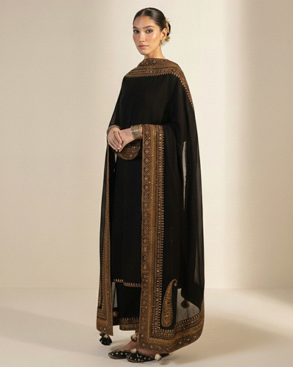 Black Mystique Dhanak Unstitched | 3pcSuit V239