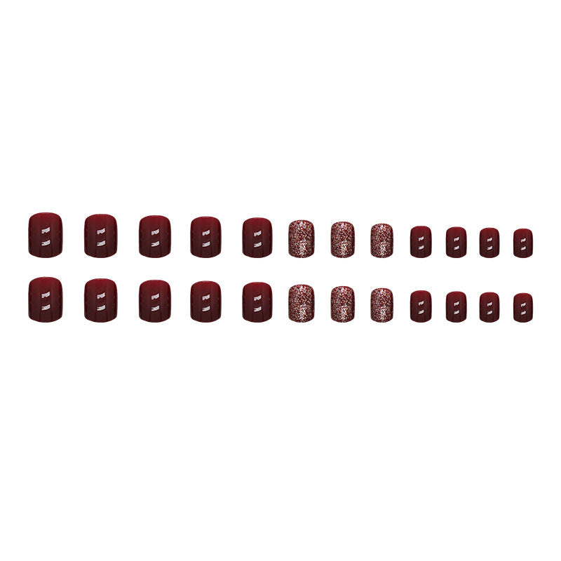 Glittery Maroon Squoval Press-on Nails