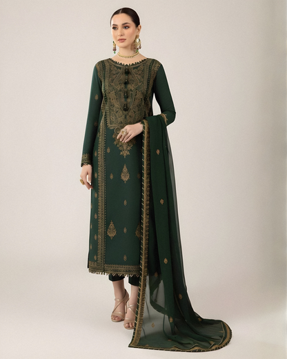 Dhanak 3PC Embroidered With Chiffon Embroidered Dupatta V244 - Unstitched