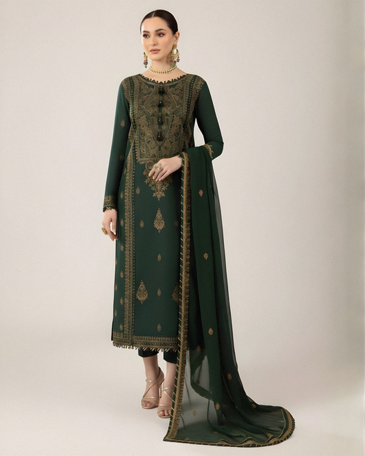 Dhanak 3PC Embroidered With Chiffon Embroidered Dupatta V244 - Unstitched