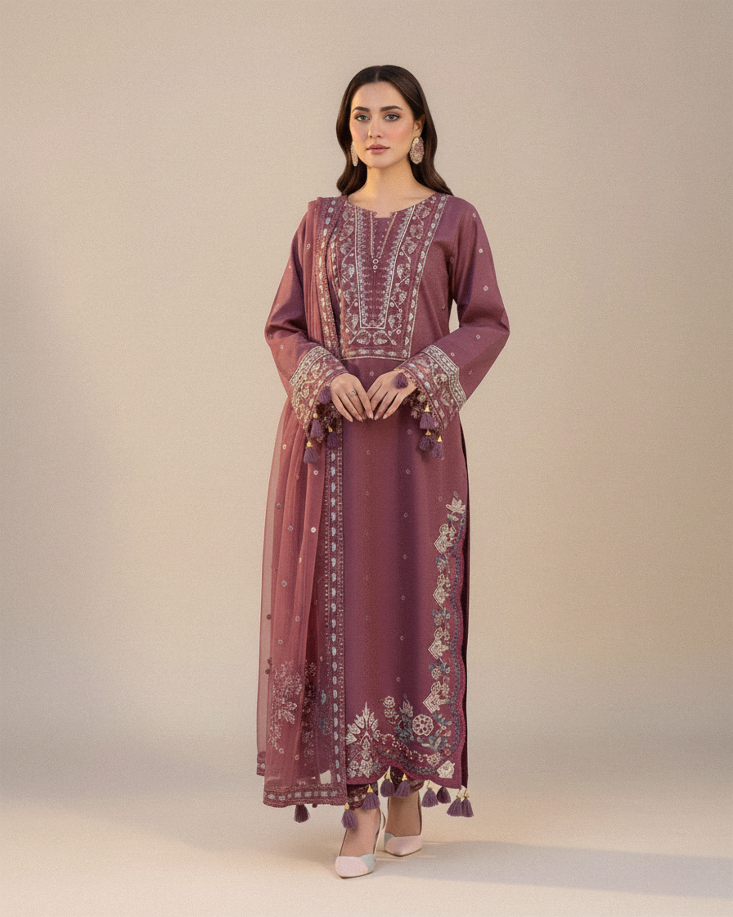 Dhanak-3PC Embroidered Shirt with Chiffon Embroidered Dupatta V1321 W - Unstitched