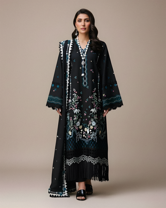 Dhanak-3PC Embroidered Shirt with Dhanak Embroidered Dupatta V113 - Unstitched