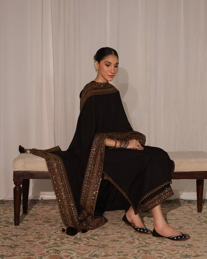 Black Mystique Dhanak Unstitched | 3pcSuit V239