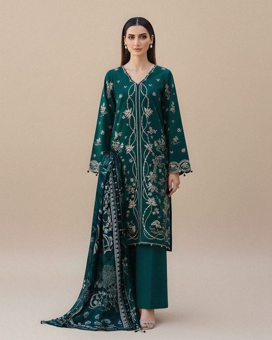 Farsha Viona Embroidered 3PC With Wool Shaw - Unstitched