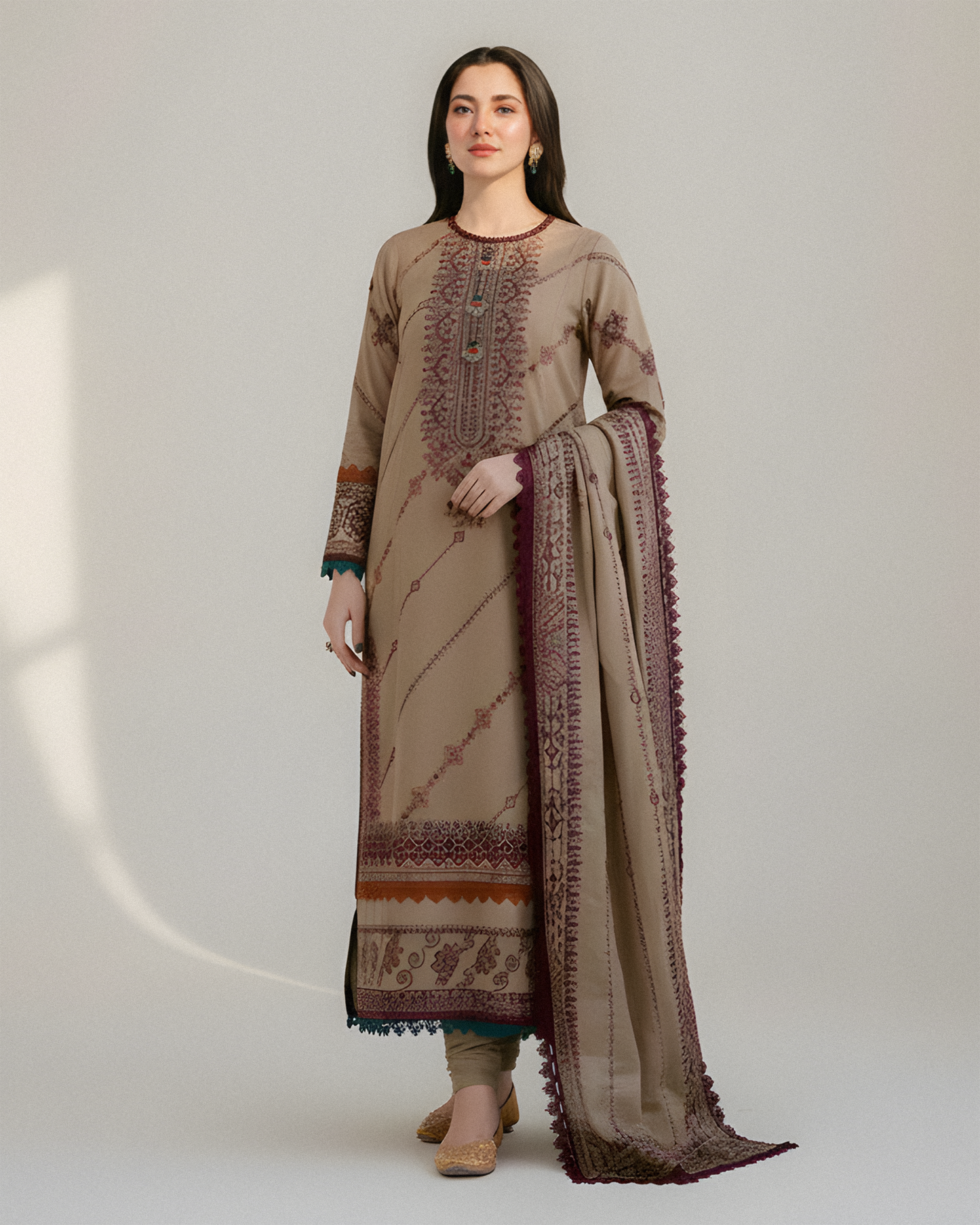 FLORENT-3PC DHANAK EMBROIDERED UNSTITCHED SUIT V258