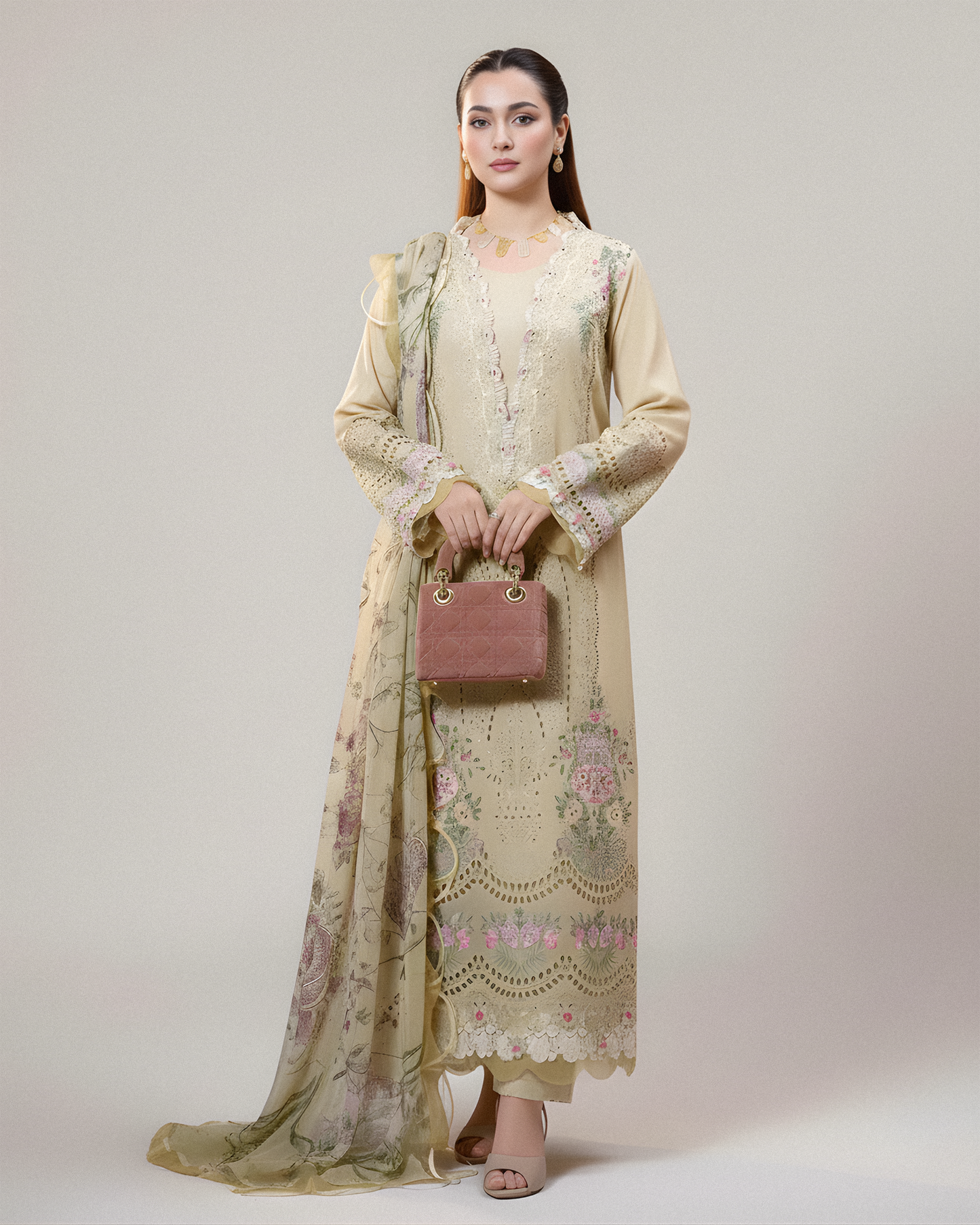 JADE DHANAK UNSTITCHED-3PC Embroidered Shirt with Digital Printed WOOL SHAL V523