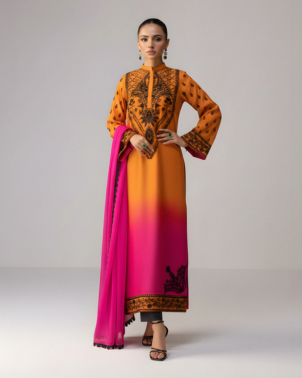 Zainab Chottani - 3 Piece Unstitched Embroidered and Printed SIlk Suit V228