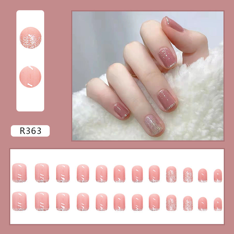 Silver Sparkle Pink Squoval Press-on Nails