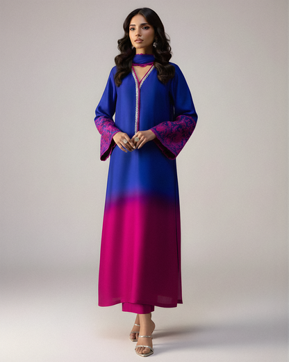 Zainab Chottani - 3 Piece Unstitched Embroidered and Printed SIlk Suit V230