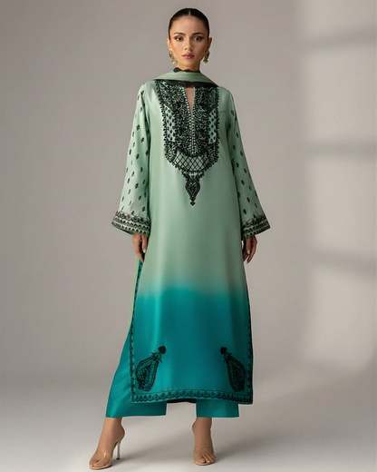 Zainab Chottani - 3 Piece Unstitched Embroidered and Printed SIlk V227