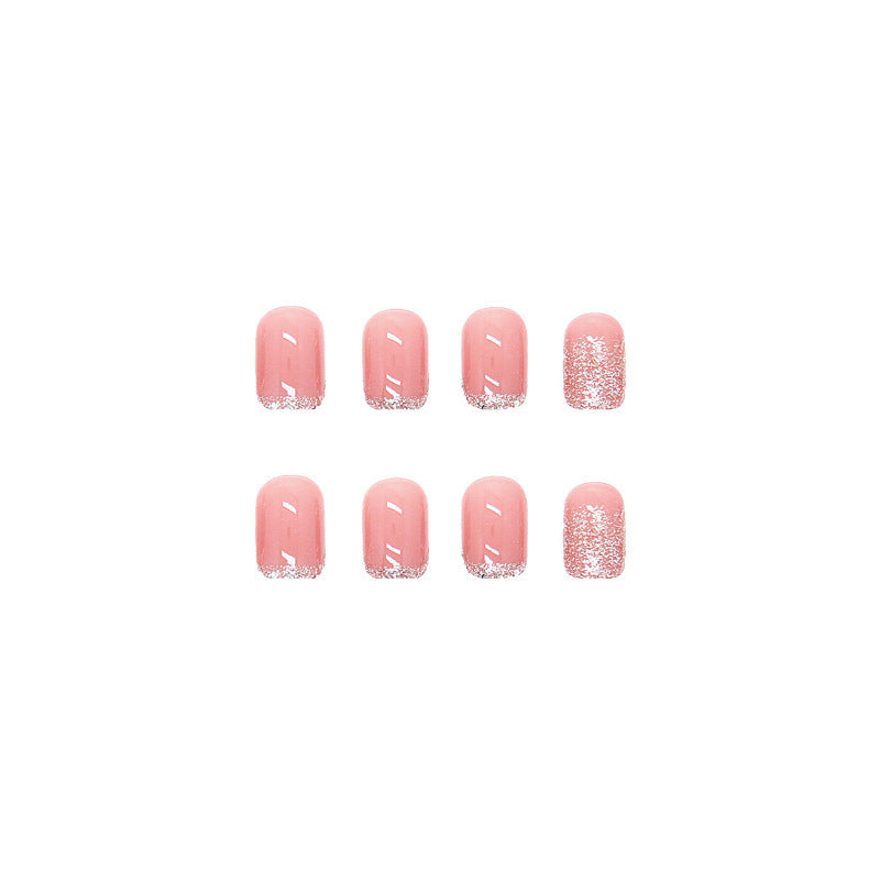 Silver Sparkle Pink Squoval Press-on Nails