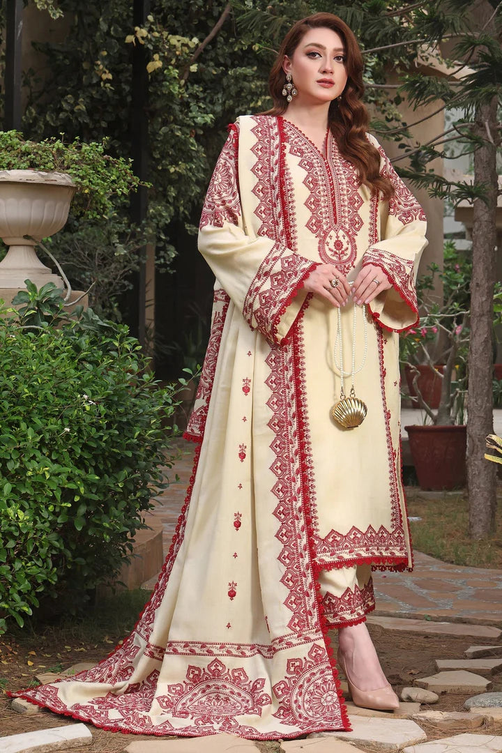 ANEELAS-3PC DHANAK EMBROIDERED SHIRT WITH DHANAK EMBROIDERED SHAWL & TROUSER V672 - Unstitched