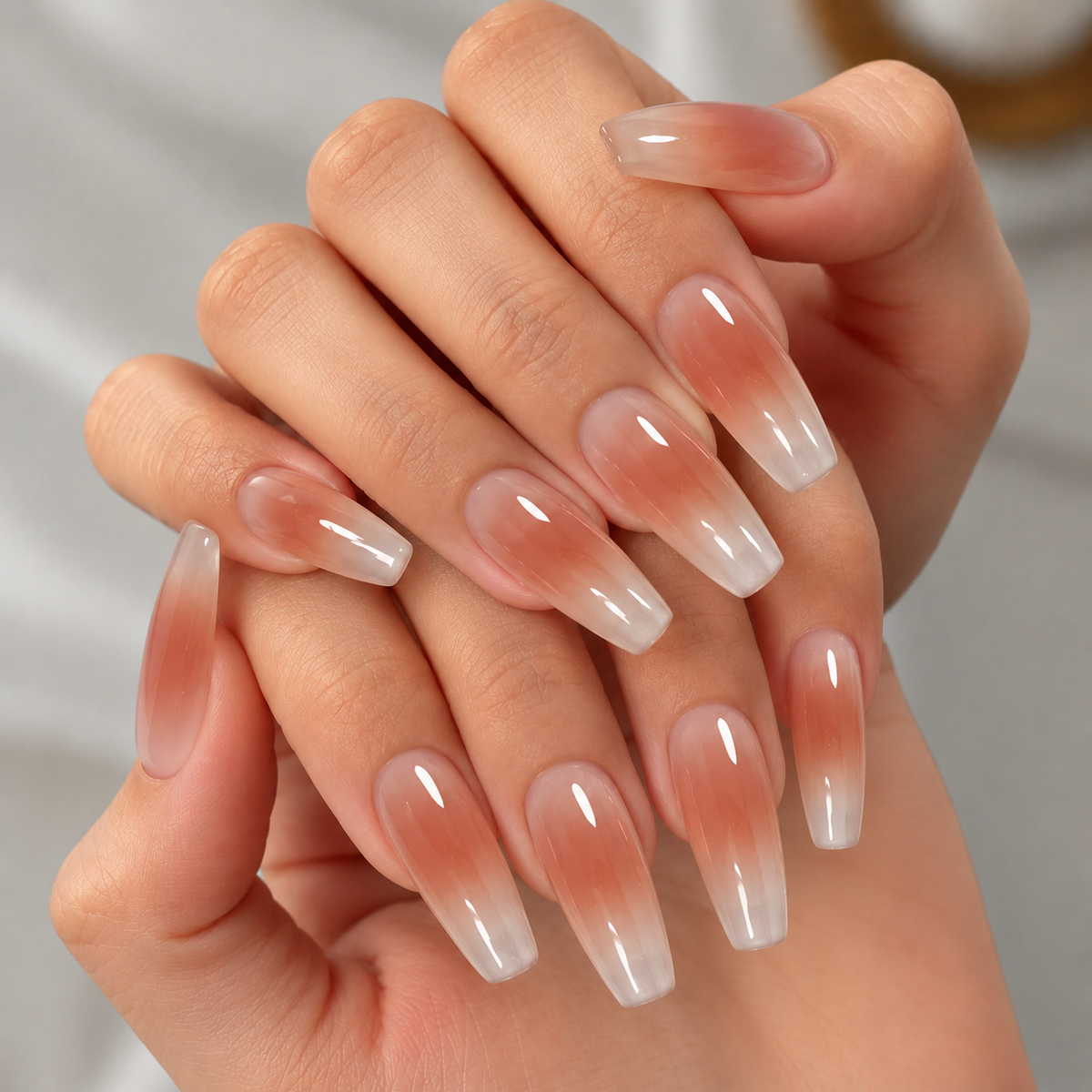 Beige & Peach Fancy Almond Press-On Nails