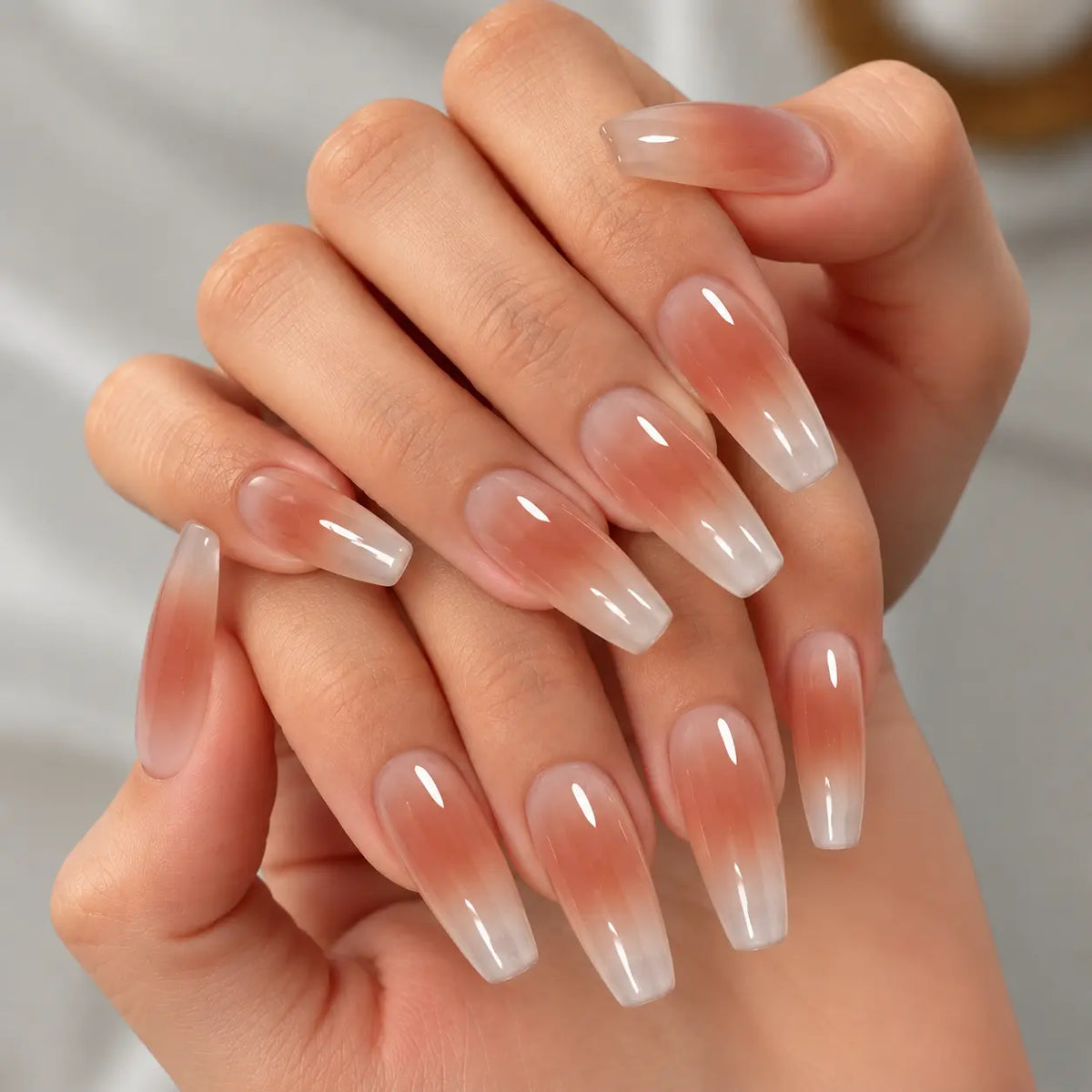 Beige & Peach Fancy Almond Press-On Nails