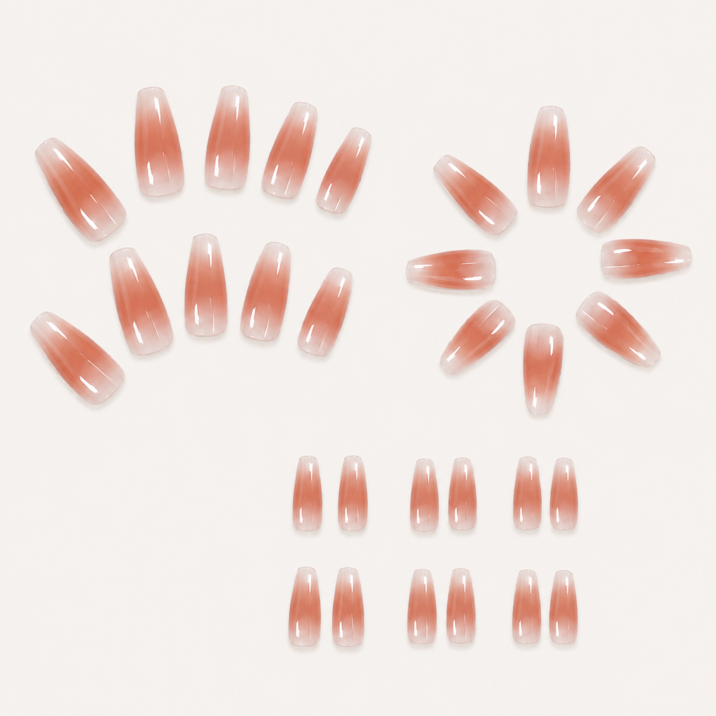 Beige & Peach Fancy Almond Press-On Nails