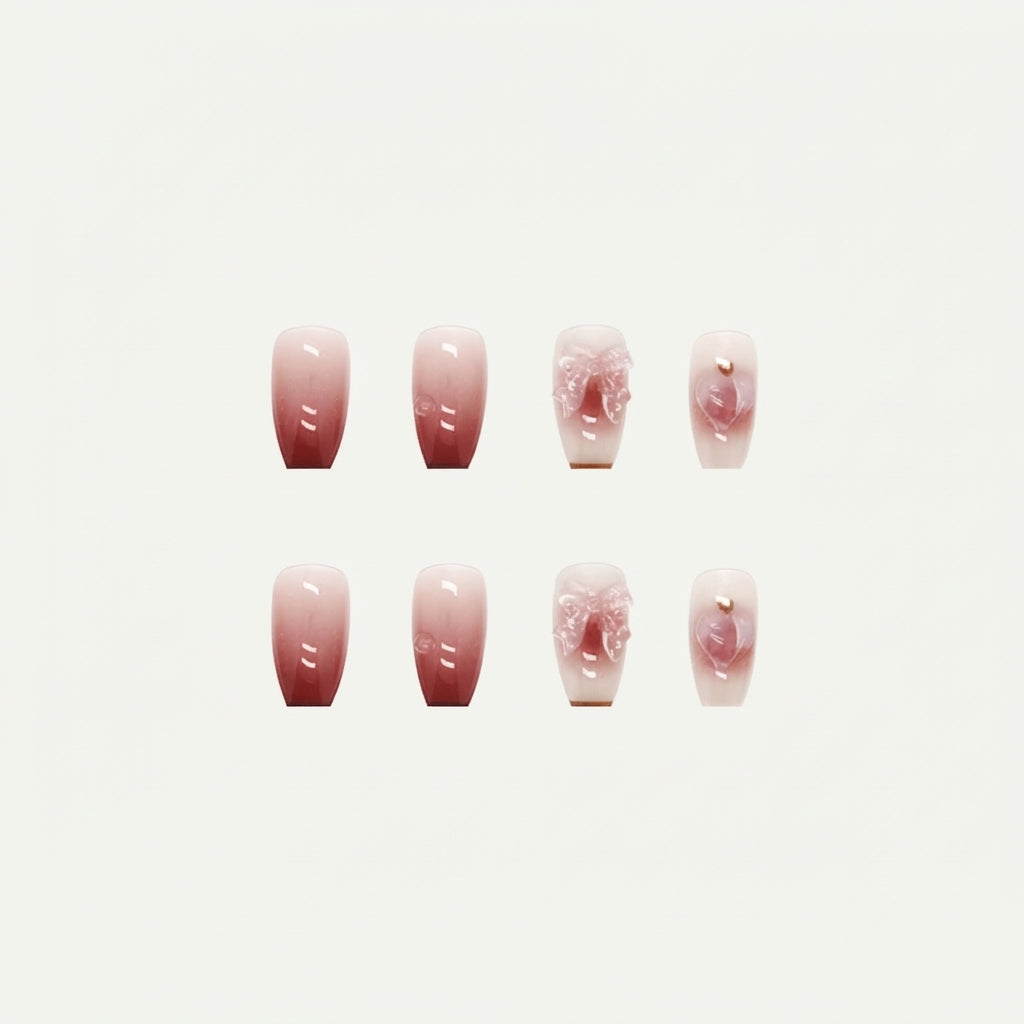 Shiny Butterfly Dark Pink - Press On Nail