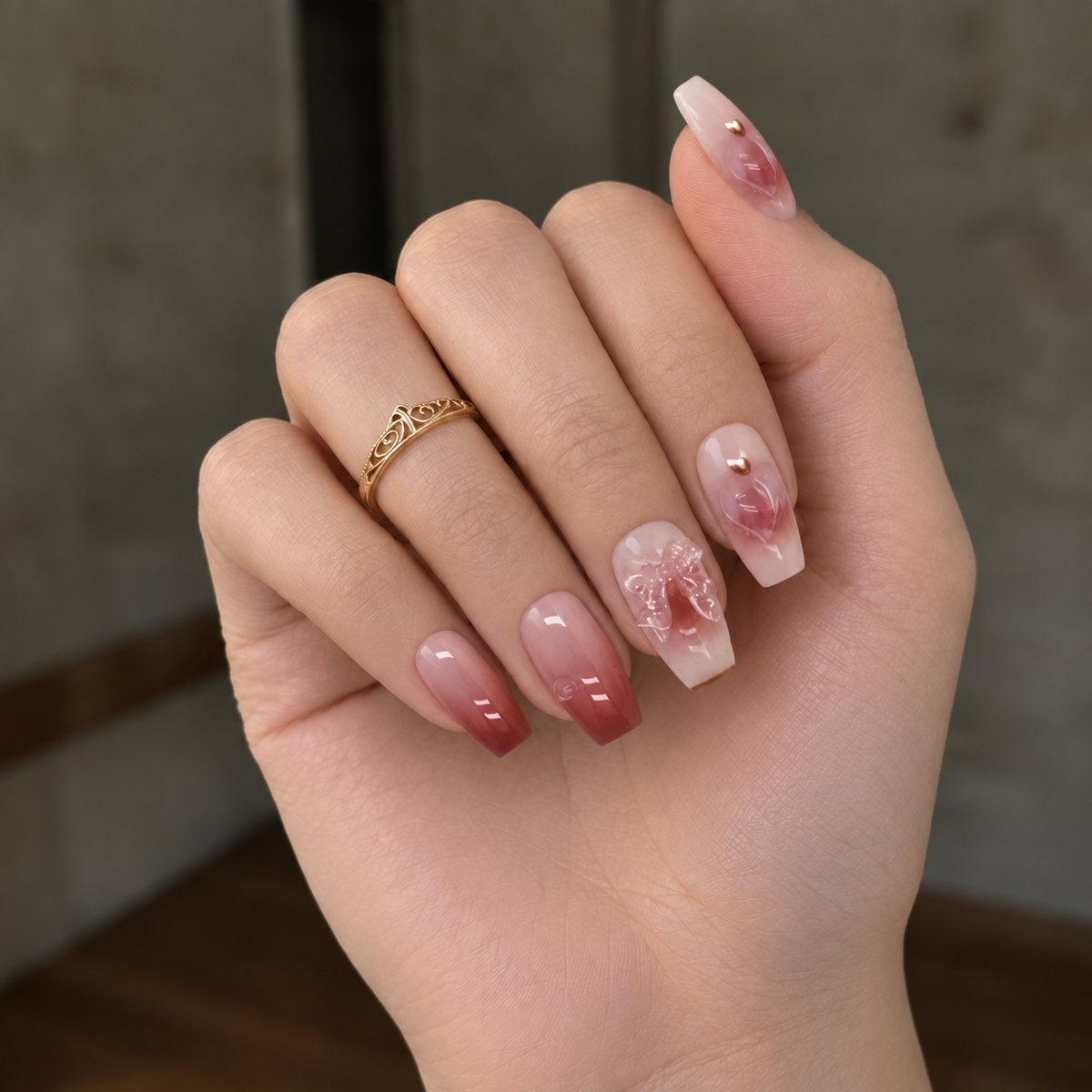 Shiny Butterfly Dark Pink - Press On Nail