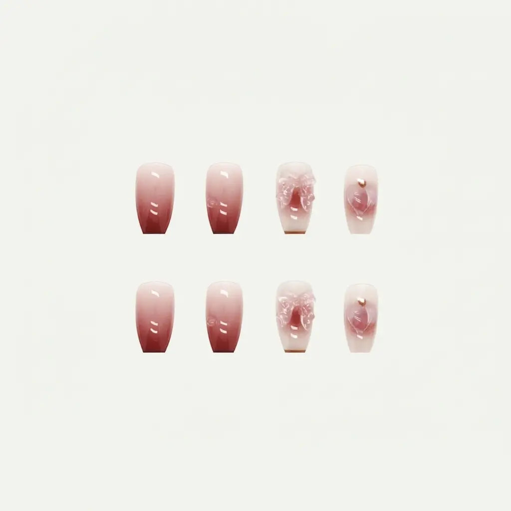 Shiny Butterfly Dark Pink - Press On Nail