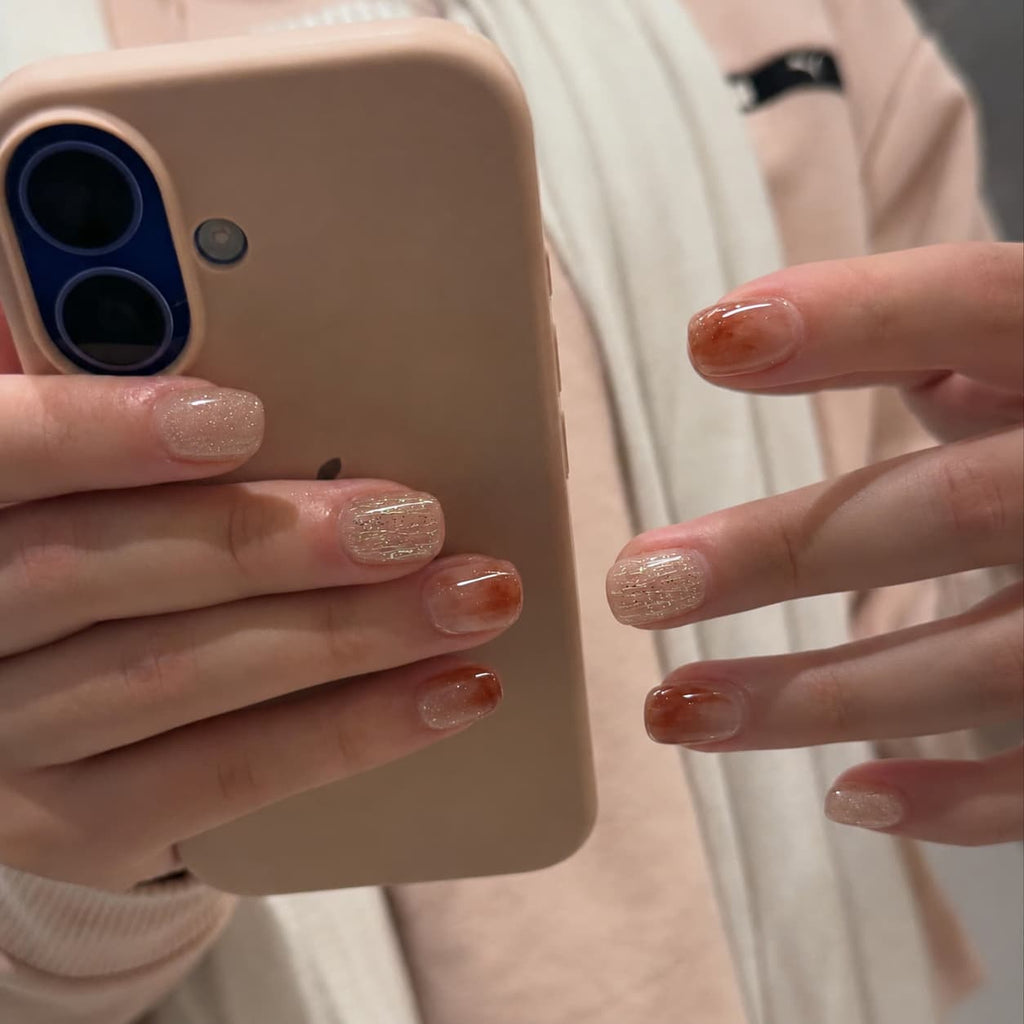 Caramel Amber Glitter Squoval Press-on Nails