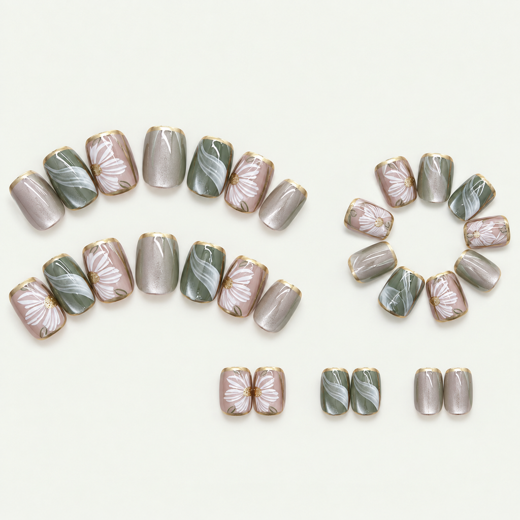 Daisy Flower Square Press-on Nails