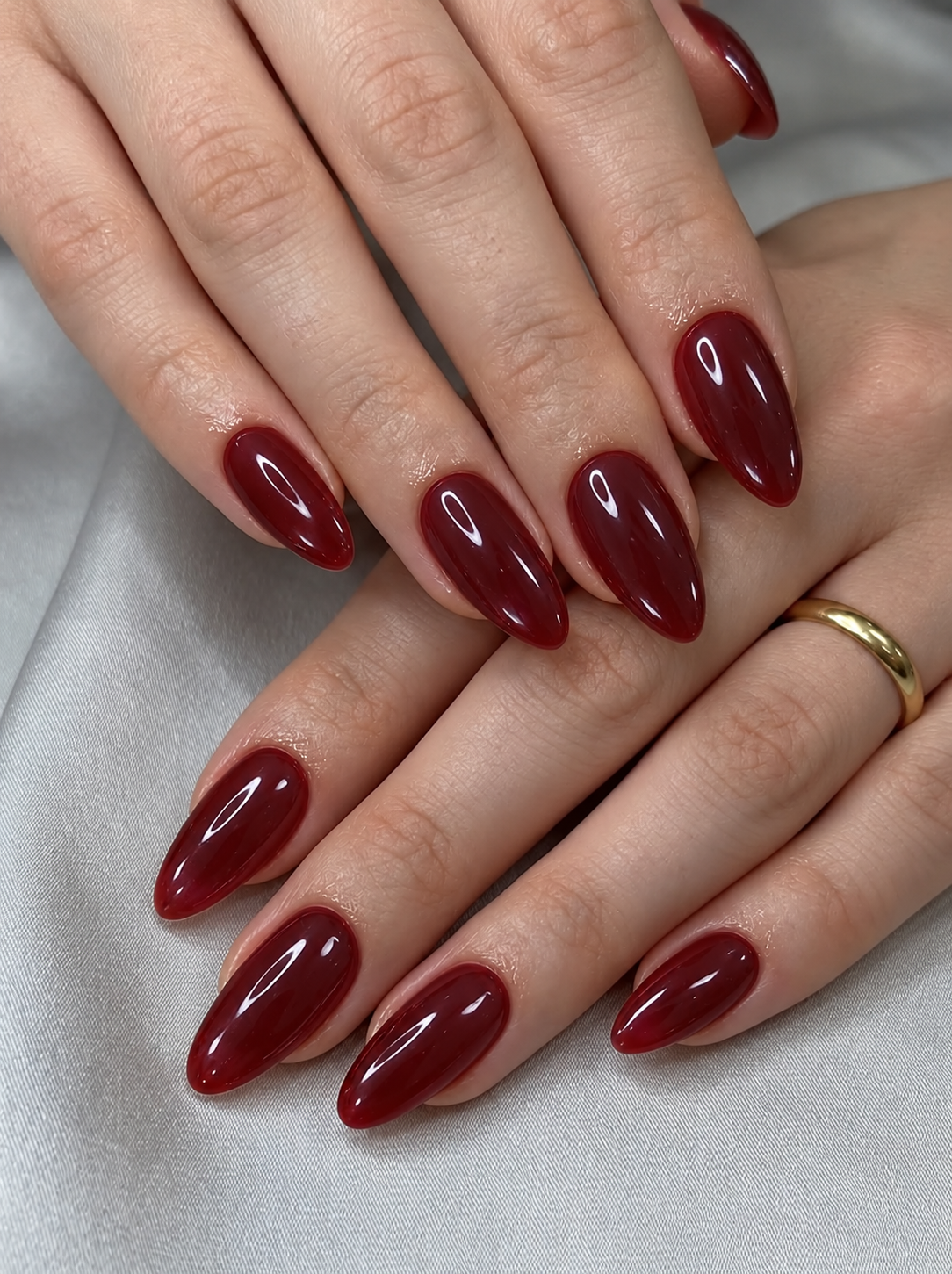 Deep Wine Dark Maroon Almond Shape Press-On Nail