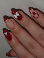 Fancy Bow Red Coffin Press-on Nails