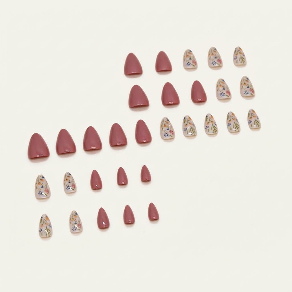 Florals & Primrose Pink Squoval Press-on Nails