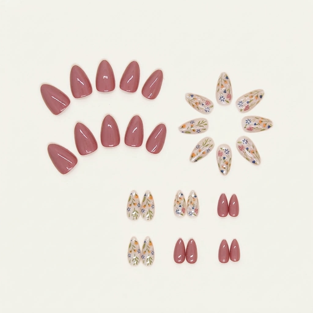 Florals & Primrose Pink Squoval Press-on Nails