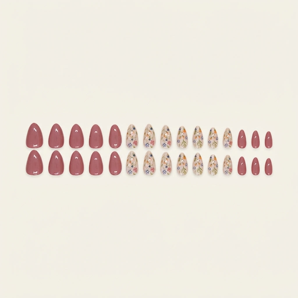 Florals & Primrose Pink Squoval Press-on Nails