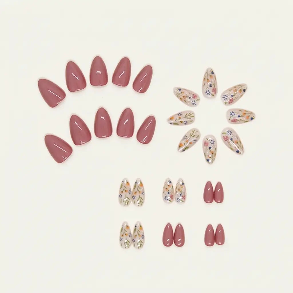 Florals & Primrose Pink Squoval Press-on Nails
