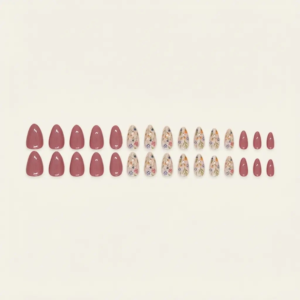 Florals & Primrose Pink Squoval Press-on Nails