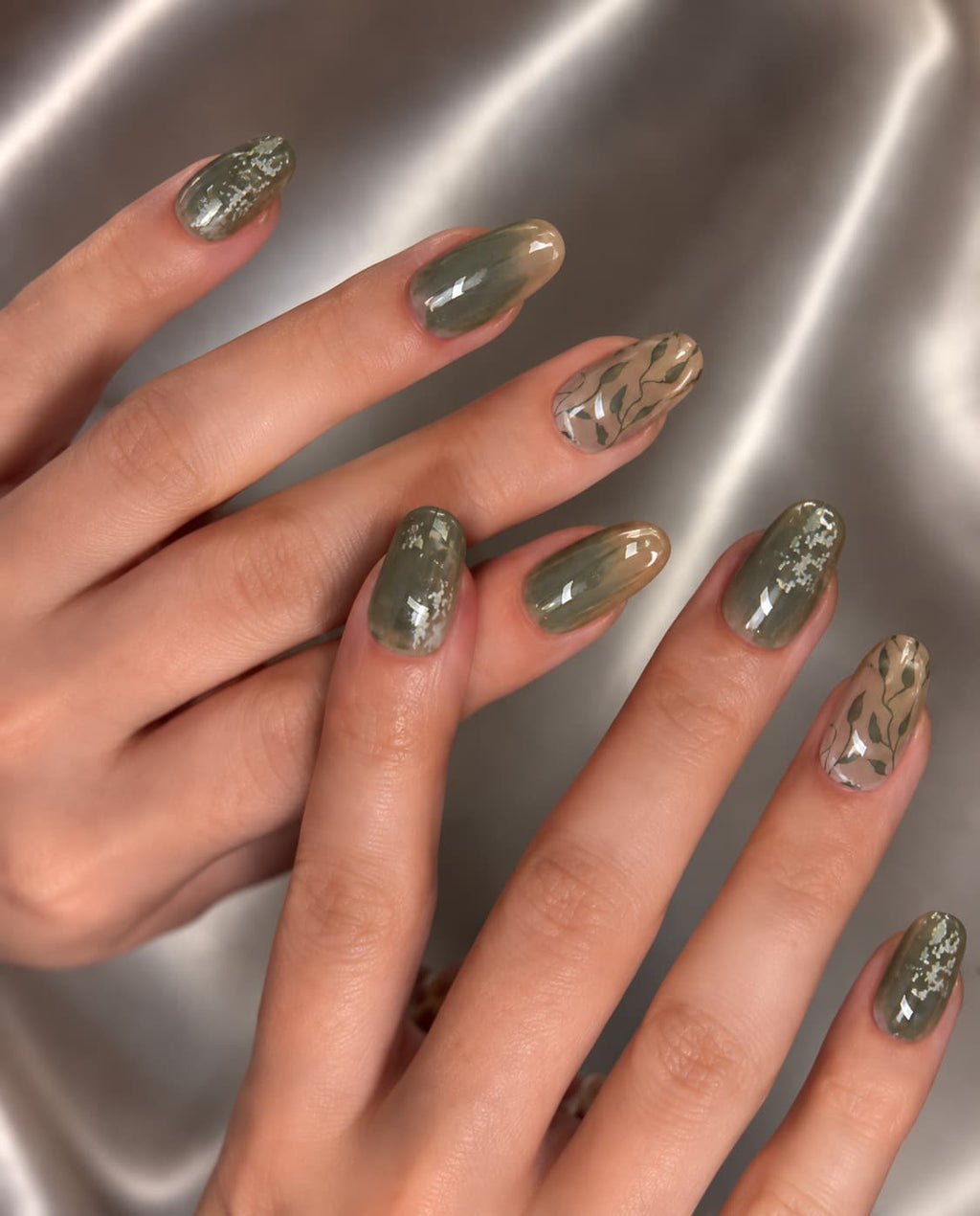 Forest Green Marble Squoval Press-on Nails