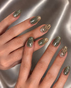 Forest Green Marble Squoval Press-on Nails