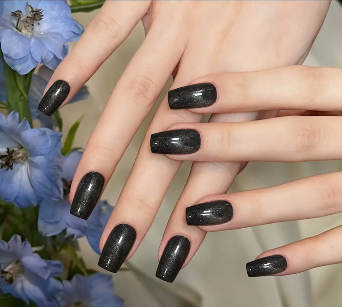 Galaxy Chrome Black Squoval Press-on Nails