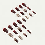 Glittery Gold & Maroon Square Press-on Nails